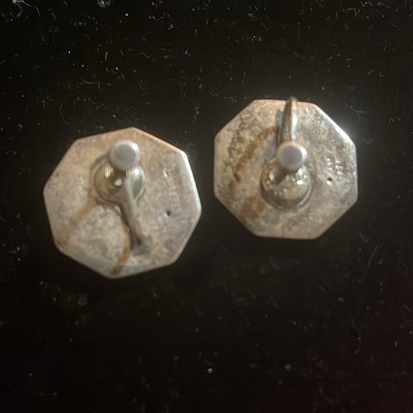 Vtg Siam Princess Octagon Sterling Screw Back Earrings - Picture 2 of 3